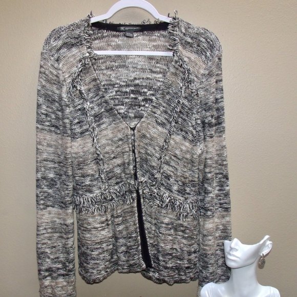 INC International BROWN & TAN CARDIGAN SWEATER Ruffled Detail - Picture 3 of 6